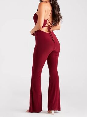 Burgundy Lace-Up Back Jumpsuit